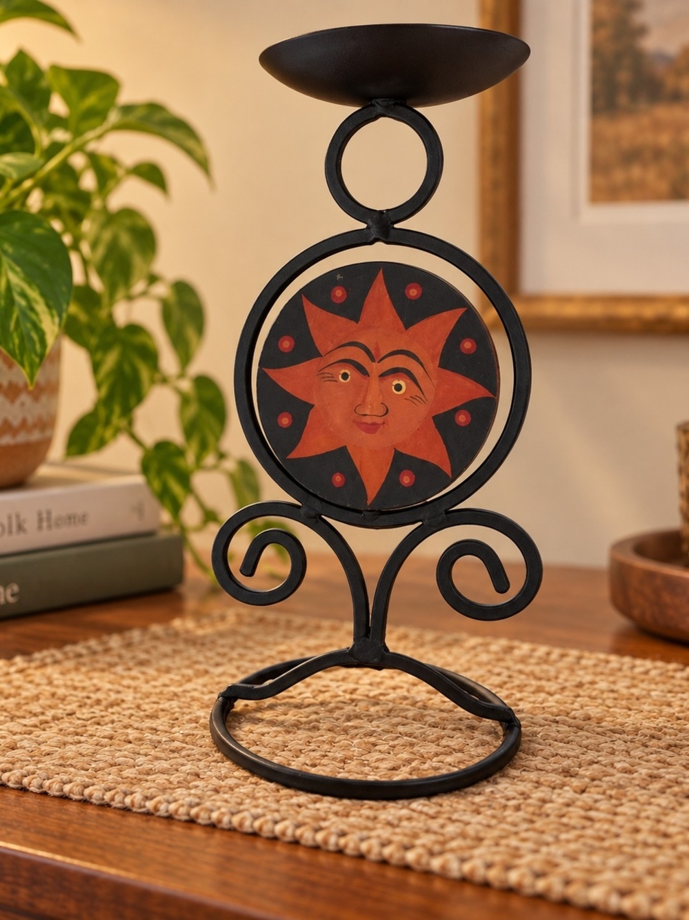 Vintage Sun Moon Double Sided Metal Candle Holder Celestial Decor 9" Boho 90s